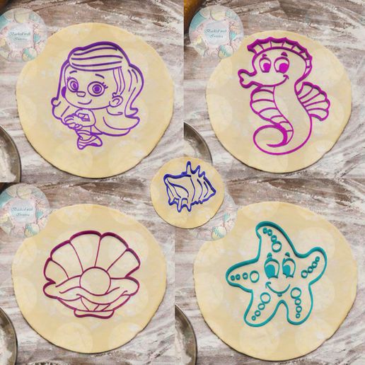 stencil set marine inhabitants cookie cutter whale pelican jellyfish kitchen cutting masses cake cutters bakery porcelain ceramine clay pastry bakers marker markers stamps molds animal animals dove swan penguin duck hummingbird turtle starfish seal fish mermaid seastar seashell 3D print model - Mito3D