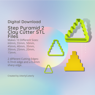 step pyramid 2 clay cutter - aztec geometric stl digital file download- 10 sizes versions cookie earring polymer embossed hexagon utterlycutterly utterly cutterly fondant organic shape indie fashion 3d print model - Mito3D