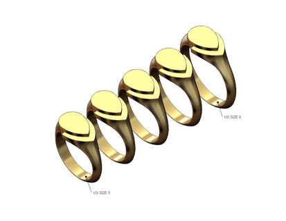 pisado almendra anillo us tamaños 5to9 3d impresión modelo joyería joya sello Moda imprimible oro plata libra esterlina lujo declaración Pera lágrima grabable apilador apilable 3d print model - Mito3D