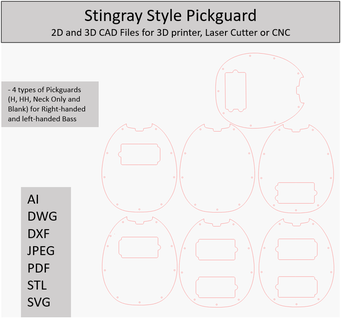 stingray bass pickguard templates 2d 3d cad files 3d print model - Mito3D