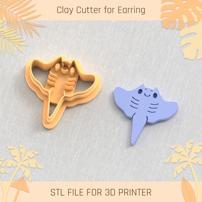 stingray summer clay cutter tools earring turtle beach shell 3d print model - Mito3D