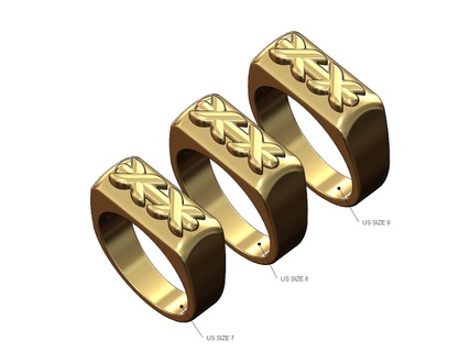 costurado arredondado topo retangular sinete anel us tamanhos 7 8 9 3d impressão modelo 3d print model - Mito3D