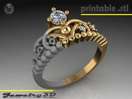 stl imprimible anillo corona diadema 033ct 5 us tamaños diamante prototipos 3dprinted diseño impresión joya joyería compromiso corazón Moda amor príncipes reina brillante mujer 3d print model - Mito3D