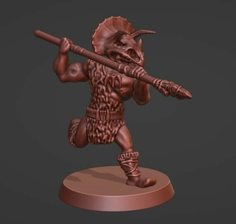 taş yaş mağara adam savaşçı tor klan mızrakçı çatışma adamı tarih öncesi savaş oyunu masaüstü rpg rol yapma minyatür Triceratops 3d print model - Mito3D
