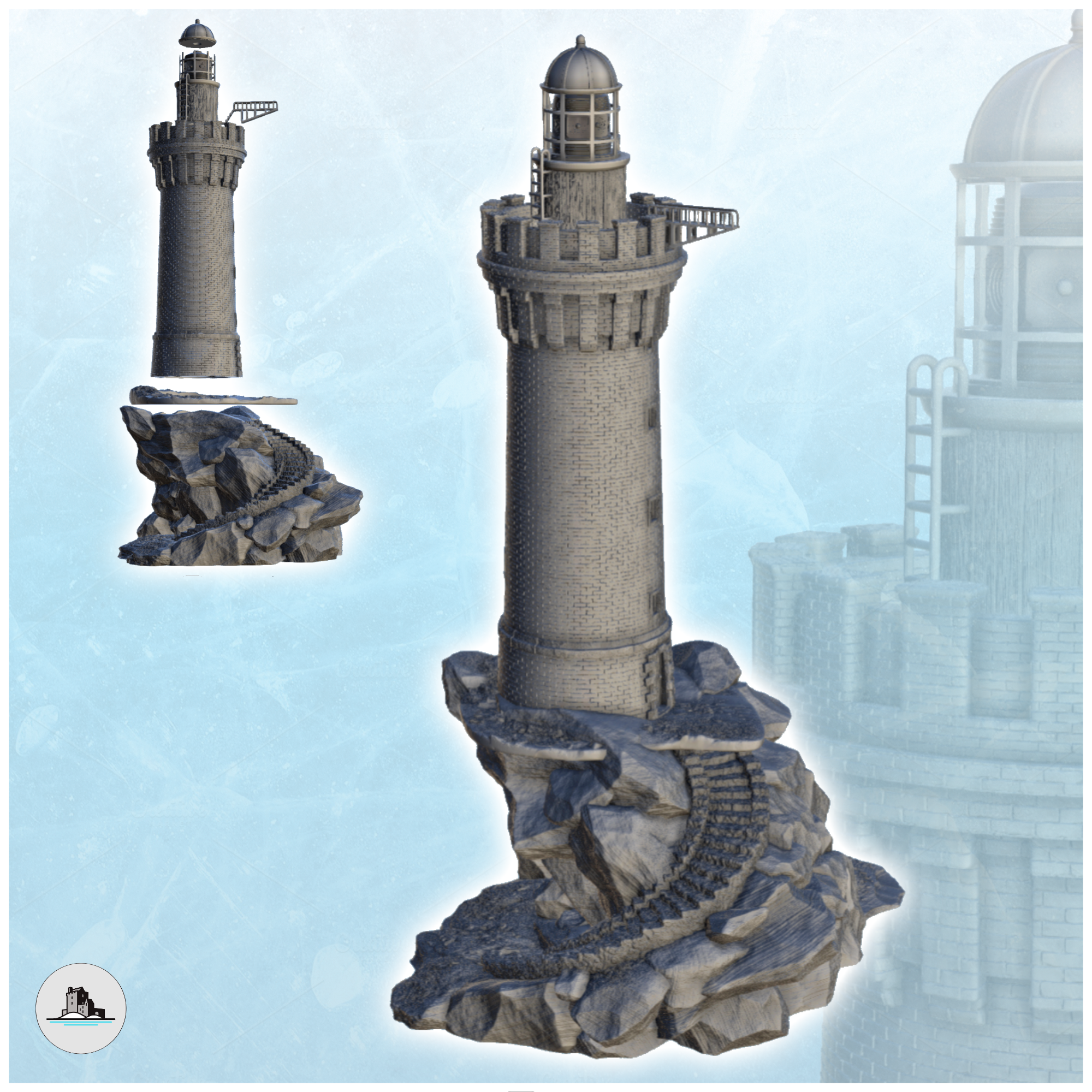 stone lighthouse rocky promontory access stairs 3 - pirate jungle island beach piracy caribbean medieval building architecture tabletop miniatures scenery wargame game terrain house accessories middle age tropical buccaneers corsairs sea harbour historical modern 3D print model - Mito3D