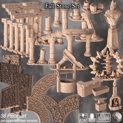 pedra espalhar terreno conjunto jogos fantasia medieval miniaturas rpg tampo mesa estátua coluna pilar estrada 3d print model - Mito3D