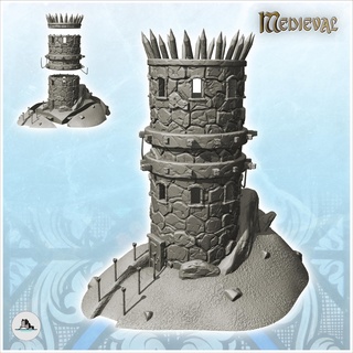 stone tower bristling logs door torchlight access path 12 - dnd wargaming medieval war rose saga architecture miniatures building scenery wargame figures game terrain dungeon fantasy games accessories lotr resin fortification castle dark middle age tabletop 3d print model - Mito3D