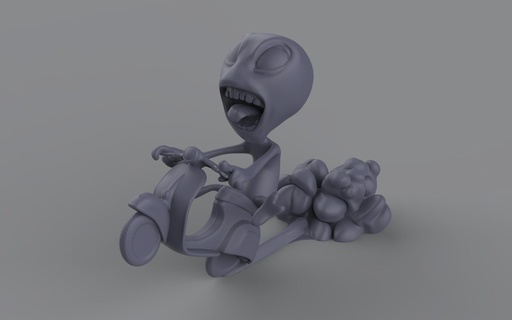 Pare dis estrangeiro ufo extraterrestre engraçado gordura cinzento brinquedo vespa bicicleta moto motocicleta gris 3d print model - Mito3D