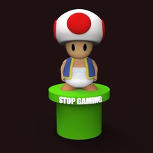 stop gaming game super mario toy toy collectable mushroom toad videogame figurine stall art art toy 2019 statue