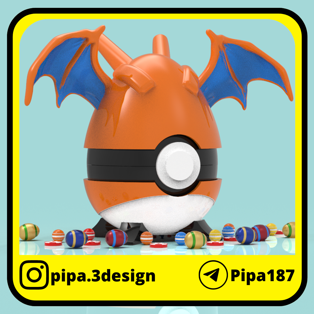 storage container - easter egg of charizard pokeballs pokemon pokeball goodies go candy maker bombonera gift happy box 3D print model - Mito3D