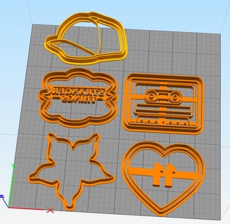 stranger things cookie cutter pack x5 thing eleven cassette cap heart logo star 3d print model - Mito3D