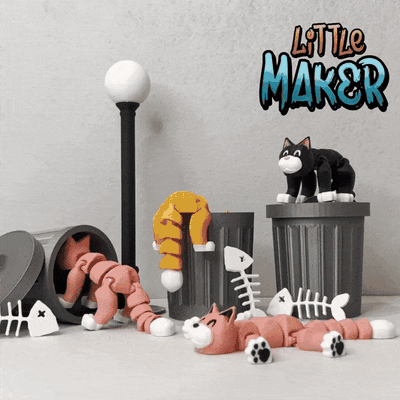 disperso gatos gato flexi flexível fofa animal articulado impressão in colocar lixo iluminação pública 3d print model - Mito3D