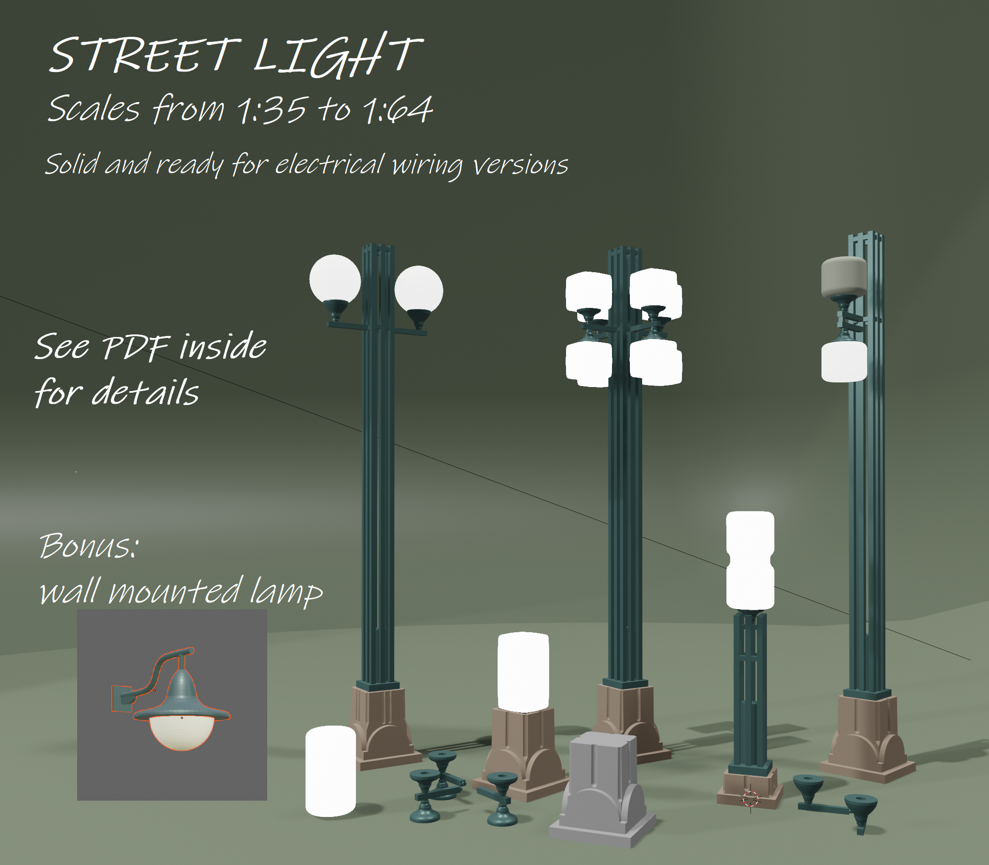 calle objetos colección 1 35 43 50 64 28 mm equipo lámpara polo infraestructura ciudad moderno 48 55 60 kitbash montaje 3D print model - Mito3D