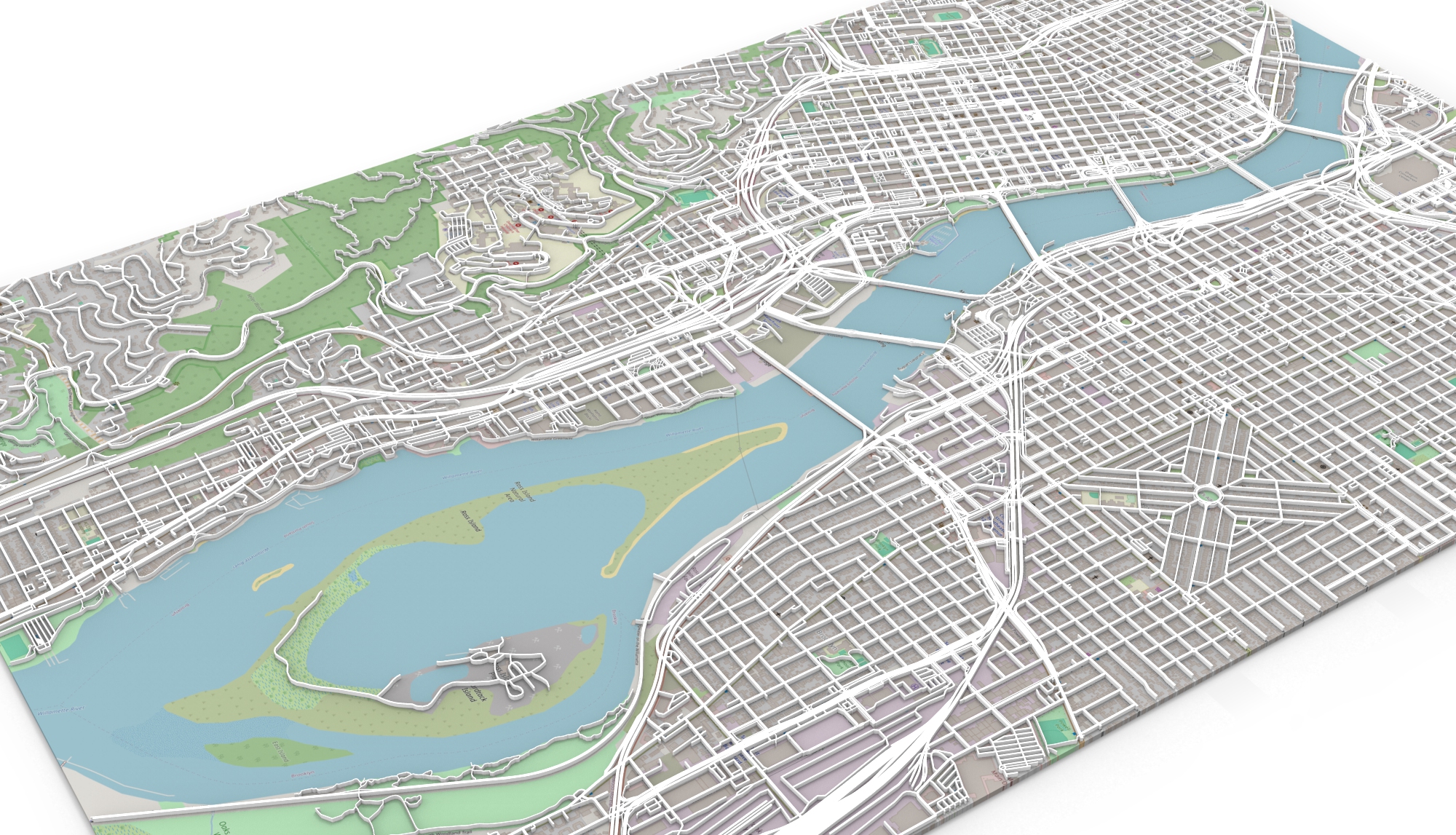 calles carreteras portland oregón estados unidos arquitectura fragmento pueblo edificio casa exterior paisaje topografía horizonte mapa 3dprint miniaturas urbano 3D print model - Mito3D