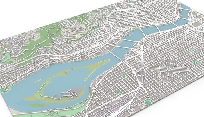 ruas estradas portland oregon eua arquitetura fragmento cidade construção casa exterior panorama topografia horizonte mapa 3dprint miniaturas paisagem urbana 3d print model - Mito3D