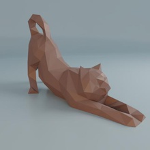 estiramiento de gato baja poligonización art animal la estatua apoyo libre assis sit katze gatto remix 3d print model - Mito3D
