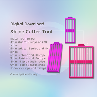 stripe cutter tool 3d print stl file 7 sizes 2 different types Jewelry earring clay polymer geometric embossed hexagon utterlycutterly utterly cutterly cookie fondant organic shape indie fashion 3d print model - Mito3D
