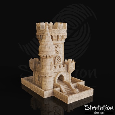 strongroll dice tower boardgames decor diceroller dicetower dnd dndaccessories dungeonsanddragons pathfinder rpg tabletop tabletopgaming ttrpg wargames dicebox castle stronghold fortress 3d print model - Mito3D