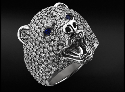 stylish bear ring diamonds 524 3dprinted design fashion gold golden jewel jewellery jewelry print printabl printable printing prototyping rings silver 3d print model - Mito3D