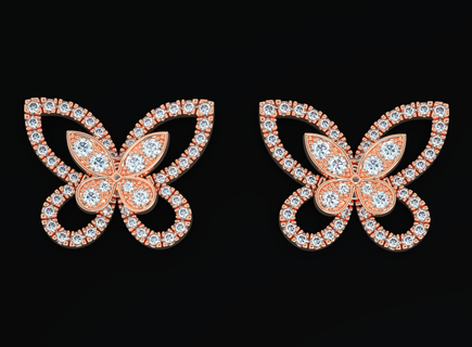 élégant papillon boucles d'oreilles diamants 506 3dprinted conception mode or d'or bijou bijoux impression imprimable prototypage argent 3d print model - Mito3D