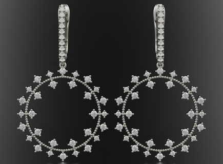 élégant cercle boucles d'oreilles diamants forme Soleil fleur 559 3dprinted conception mode or d'or bijou bijoux impression imprimable prototypage argent 3d print model - Mito3D
