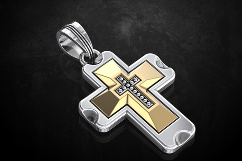 stylish cross two metals 362 3dprinted design fashion gold golden jewel jewellery jewelry print printabl printable printing prototyping silver 3d print model - Mito3D