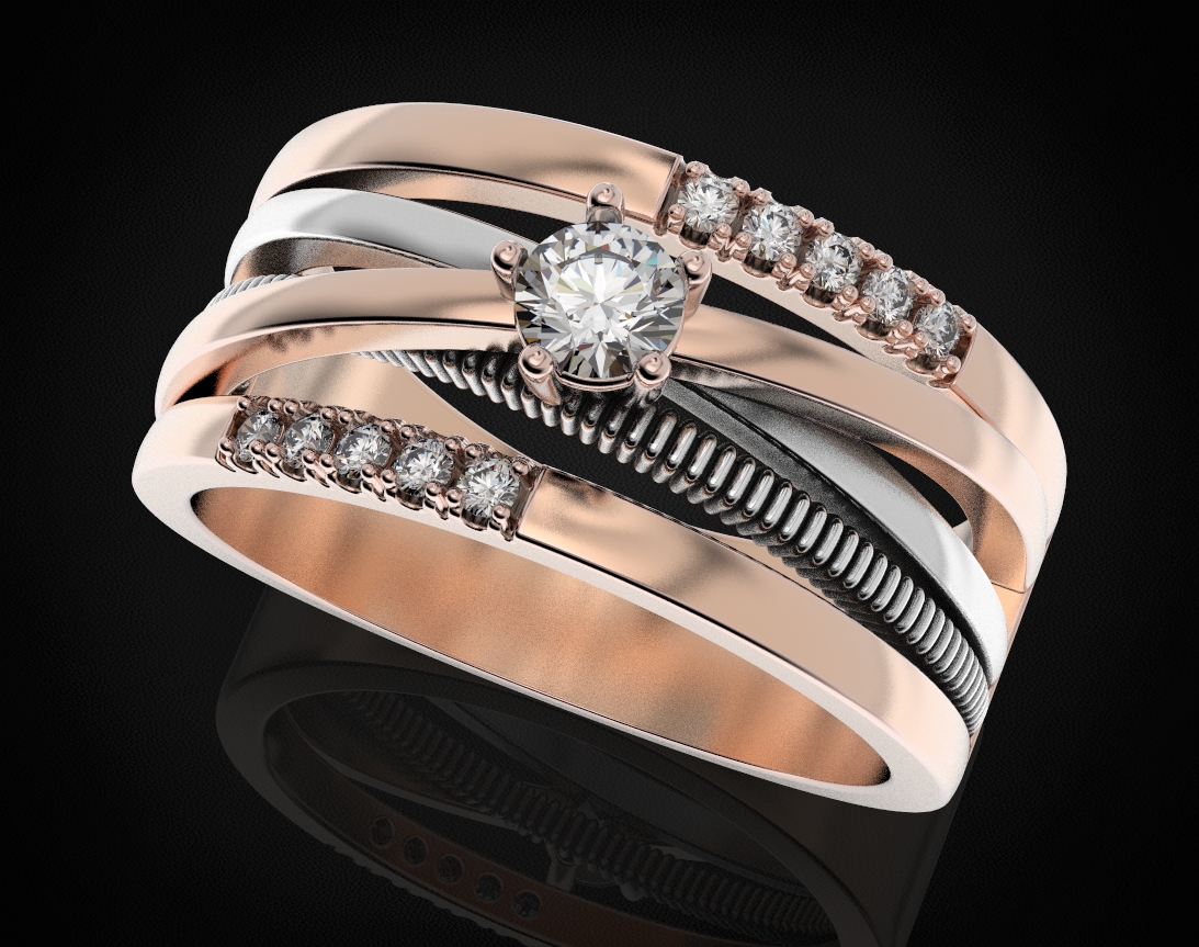 elegante diamante anillo muchachas 446 3dprinted diseño Moda oro dorado joya joyería impresión imprimible prototipos anillos plata 3D print model - Mito3D