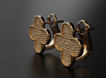 elegante pendientes diamantes 592 3dprinted diseño Moda oro dorado joya joyería impresión imprimible prototipos plata 3d print model - Mito3D