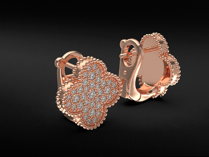 moda brincos diamantes cópia furgão cleef 519 3dprinted Projeto ouro dourado jóia jóias joalheria impressão imprimível prototipagem prata 3d print model - Mito3D