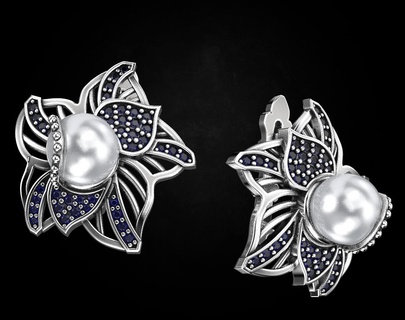 élégant fleur boucles d'oreilles diamants saphirs 457 3dprinted conception mode or d'or bijou bijoux impression imprimable prototypage argent 3d print model - Mito3D