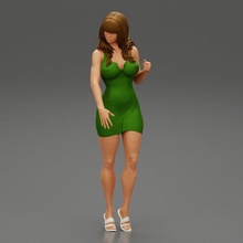 stylish girl posing summer dress heeled sandals 3d print model