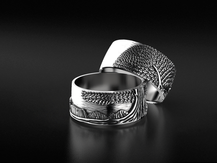 elegante anillo Pareja amantes árbol vida 530 3dprinted diseño Moda oro dorado joya joyería impresión imprimible prototipos anillos plata 3d print model - Mito3D