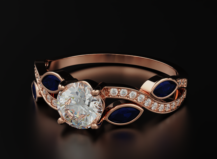 elegante anillo diamantes marquesa zafiros 525 3dprinted diseño Moda oro dorado joya joyería impresión imprimible prototipos anillos plata 3d print model - Mito3D