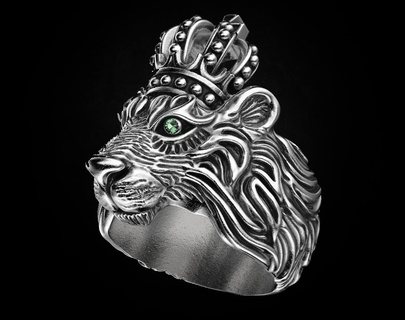 stylish ring lion crown 451 3dprinted design fashion gold golden jewel jewellery jewelry print printabl printable printing prototyping rings silver 3d print model - Mito3D