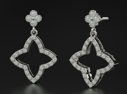 élégant étoile boucles d'oreilles diamants 555 3dprinted conception mode or d'or bijou bijoux impression imprimable prototypage bague anneaux argent 3d print model - Mito3D