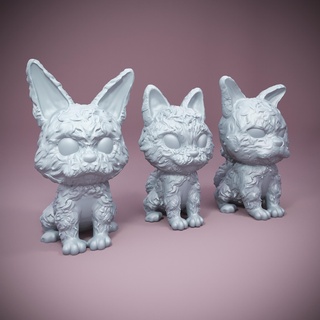 stylisé animaux chat collection mignonne dessin animé petit funko jouet afficher colère heureux oreilles gros 3d print model - Mito3D