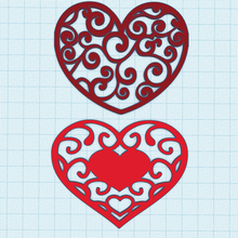 stilize kalp şablon yazdırılabilir dekor Ayarlamak 2 adet 3d print model - Mito3D