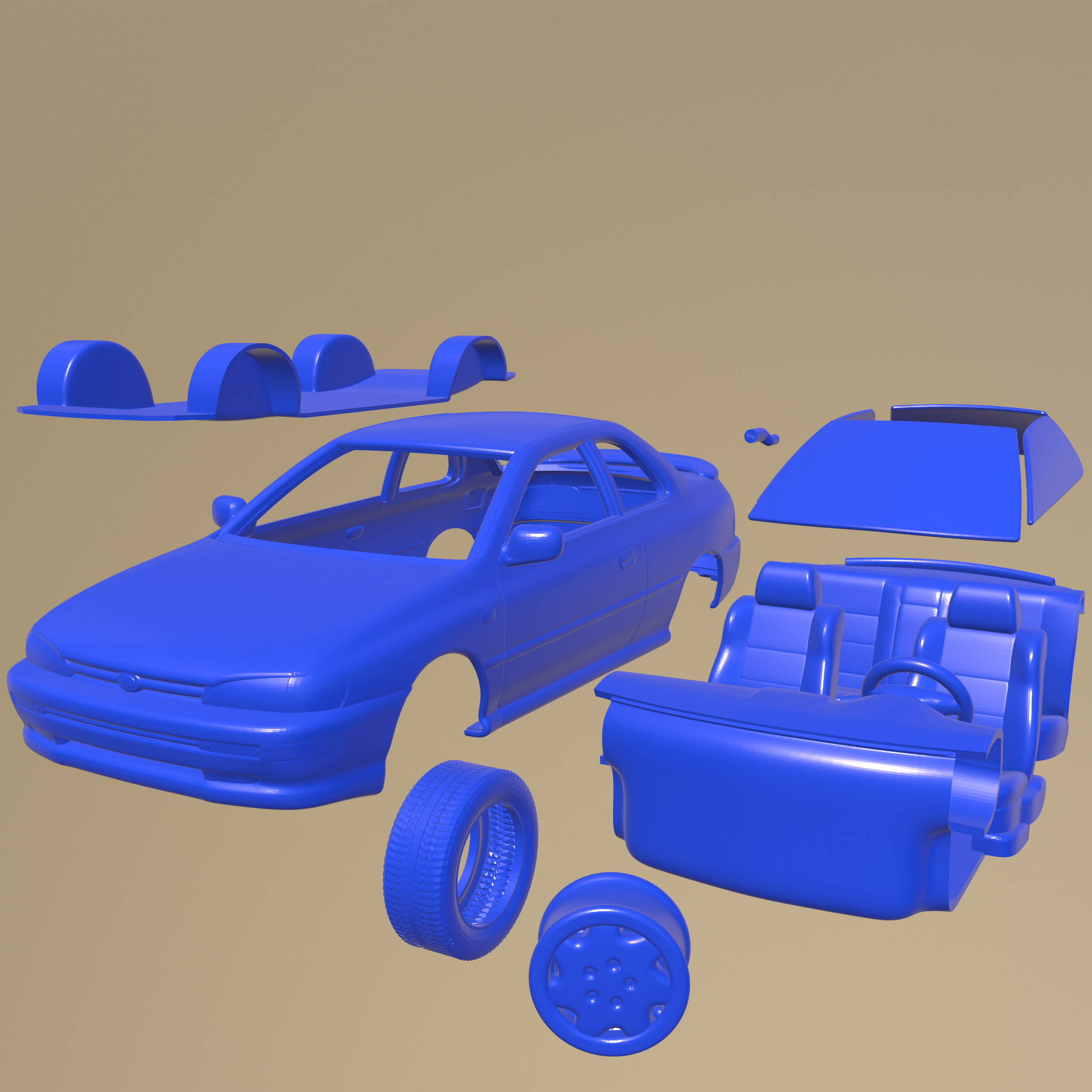 subaru impreza coupe 1995 printable car separate parts body slot 1-10 scalextric tamiya rc miniz crawler kyosho axial traxxas micro 1-24 3D print model - Mito3D