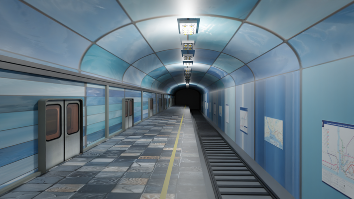 metropolitana stazione ambiente metro treno lunatico modulare pronto per gioco pbr risorsa orrore architettonico 3d print model - Mito3D