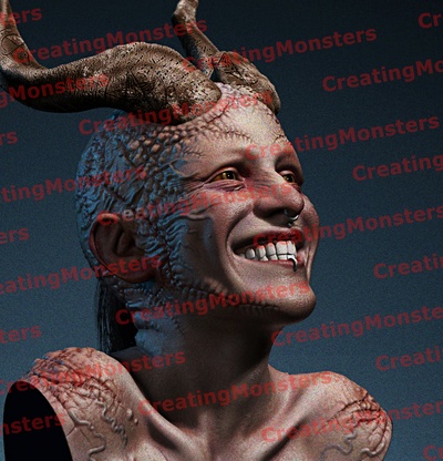 succubus busto stl arte demonio cuernos satánico criatura esculturas juguetes 3d print model - Mito3D