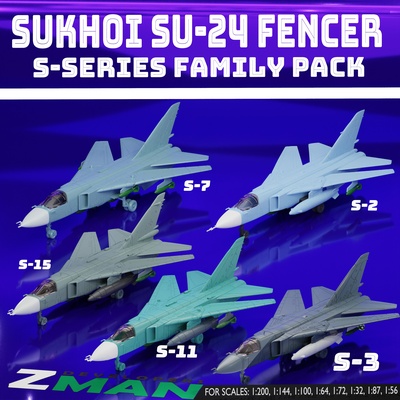 sukhoi su 24 fechter serie familie pack v6 spiel s15 flugzeug jet kämpfer 1 200 sla harz fdm zmanora 72 144 su24 3d print model - Mito3D