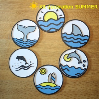 summer coaster kit 9 17 decoration table glass water beer bbq barbecue beach palm tree surf shark dolphin ocean sun watermelon 3d print model - Mito3D