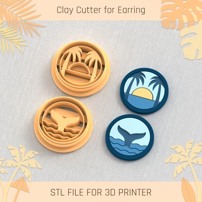 summer coins clay cutter tools earring turtle beach shell 3d print model - Mito3D