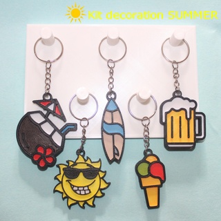 summer keychains kit 5 17 summer decoration keychains key ring vacancy beach coconut nuts surf ocean sun beer ice cream  3d print model - Mito3D