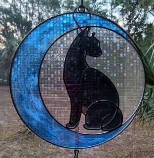 sun catcher cat moon stained glass art resin 3d print model - Mito3D