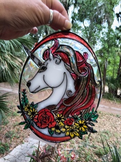 sun catcher unicorn stained glass art resin 3d print model - Mito3D