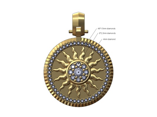 sun cluster fluted bezel diamond pendant bail 3d print model jewelry printable jewellery gold silver bling necklace hiphop fashion 3d print model - Mito3D