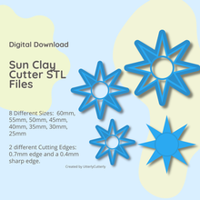 Sol debossed argila cortador stl digital Arquivo download 8 tamanhos 2 versões 3d print model - Mito3D