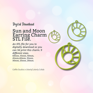 sun moon earring charm stl file - digital download -9 sizes- necklace keyring celestial design Jewelry bezel finding jewellery jewelry resin flower making mold boho chick fashion 3d print model - Mito3D