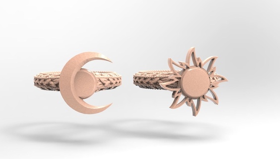 sun moon rings sun moon moon sun rings commitment jewel jewelry jewell  3d print model - Mito3D